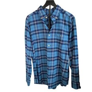 Vineyard Vines Mens classic fit dress shirt. blue plaid.  Size L. workwear